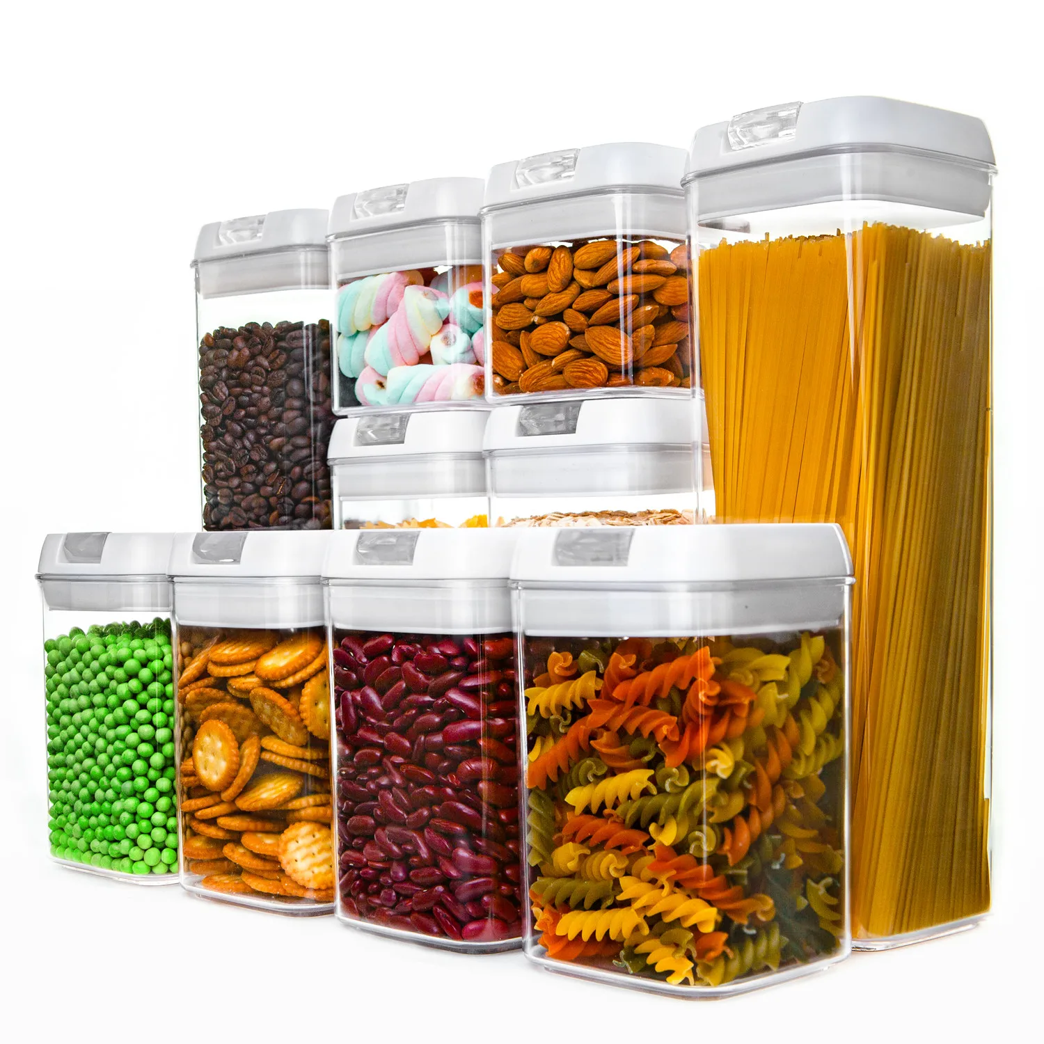 Food Storage Containers SET of 10 with Airtight Lids Durable BPA-free High clear Plastic for Bulk Cereal storage