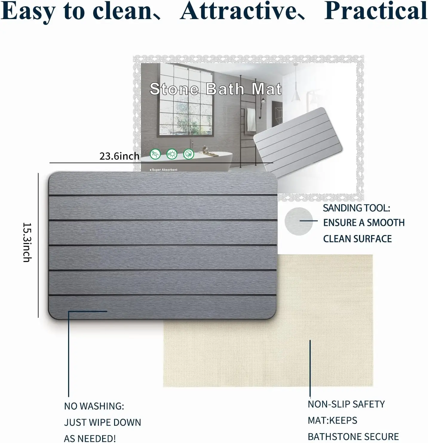 Revolutionary Diatomite Bath Mat : Slip-Resistant, Quick-Drying, and Stylish Pebble Stone Foot Rug for Your Bathroom