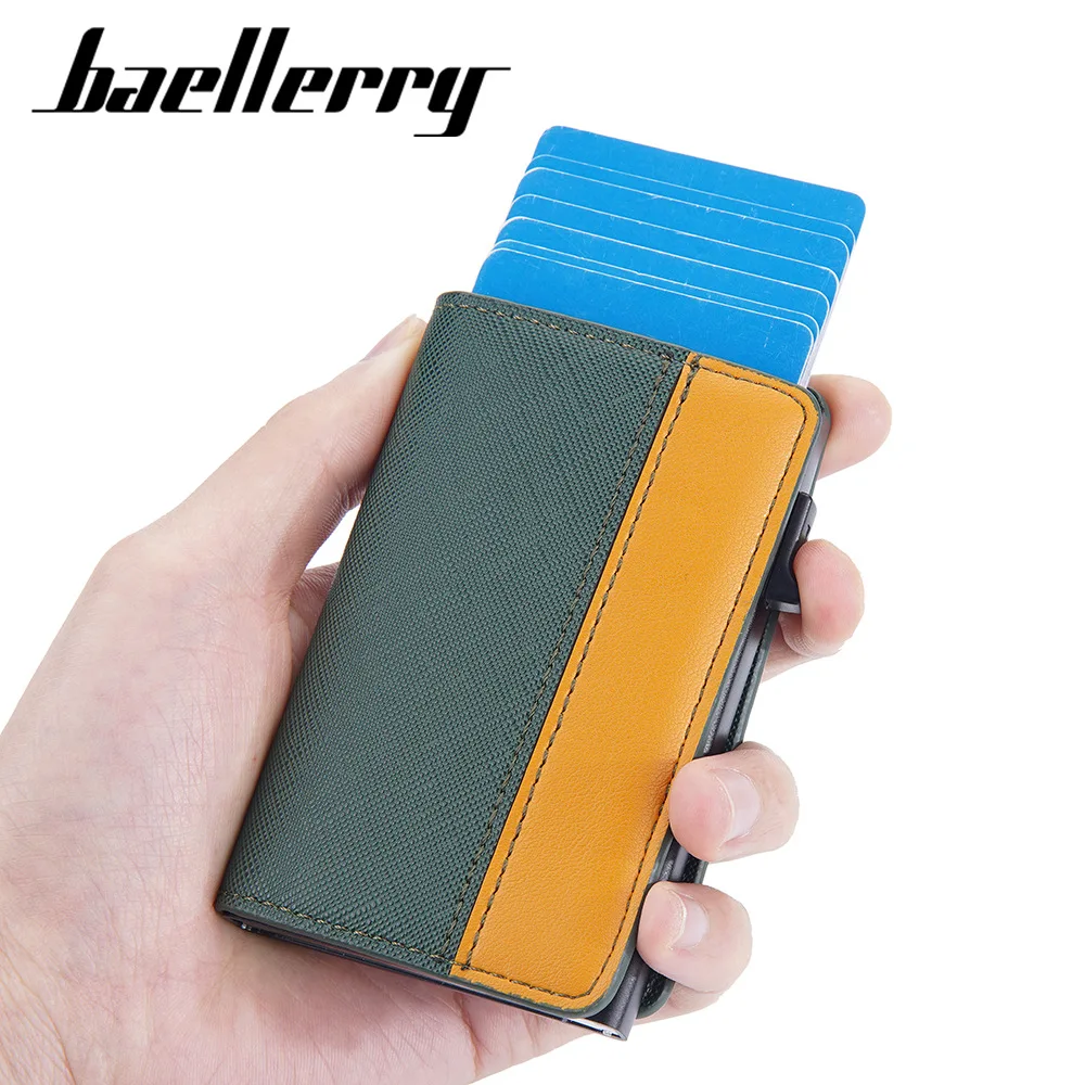 baellerry Slim pu leather metal rfid pop up wallet with Men Holds 9 Cards smart Automatic aluminium metal pop up card holders