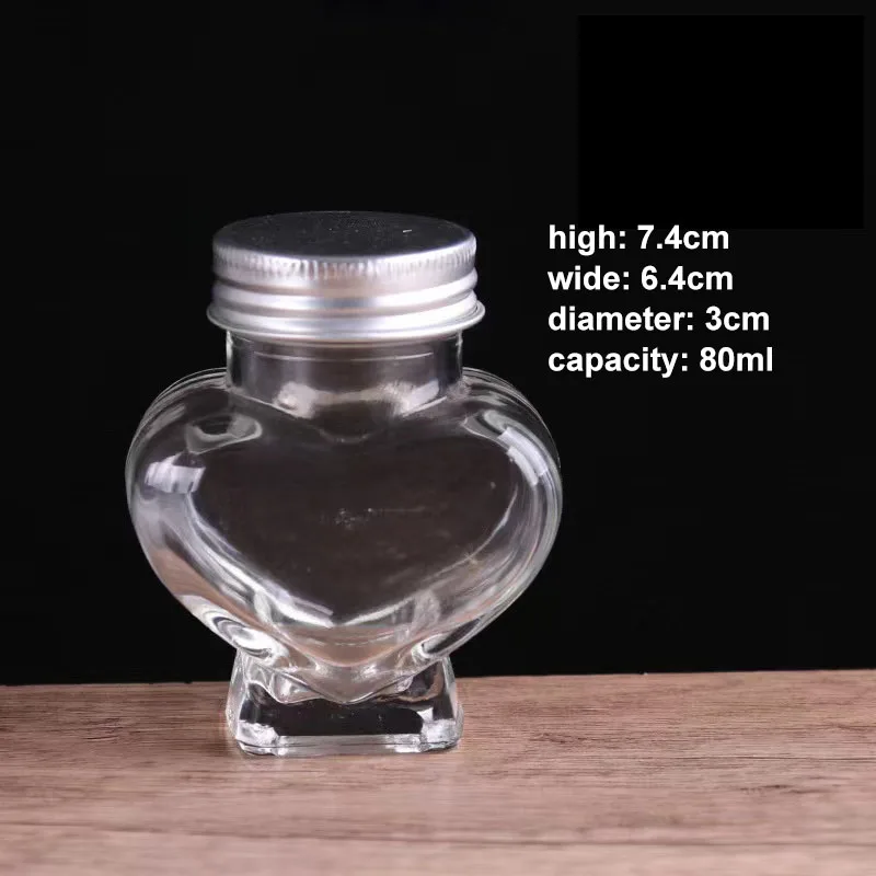 New Design Heart Shaped Wedding Gift decoration glass jars custom logo clear wishing vials Glass Bottle with cork stoppers