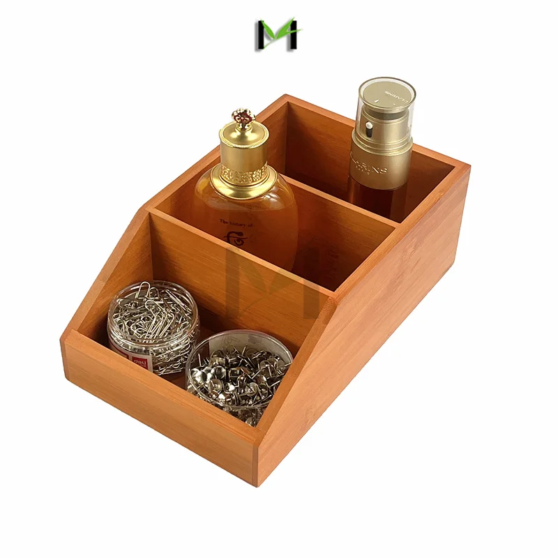 Бамбуковая деревянная корзина для хранения еды с 3 отделениями и наклонной передней частью для кухонного шкафа, кладовой, полки для органайзера