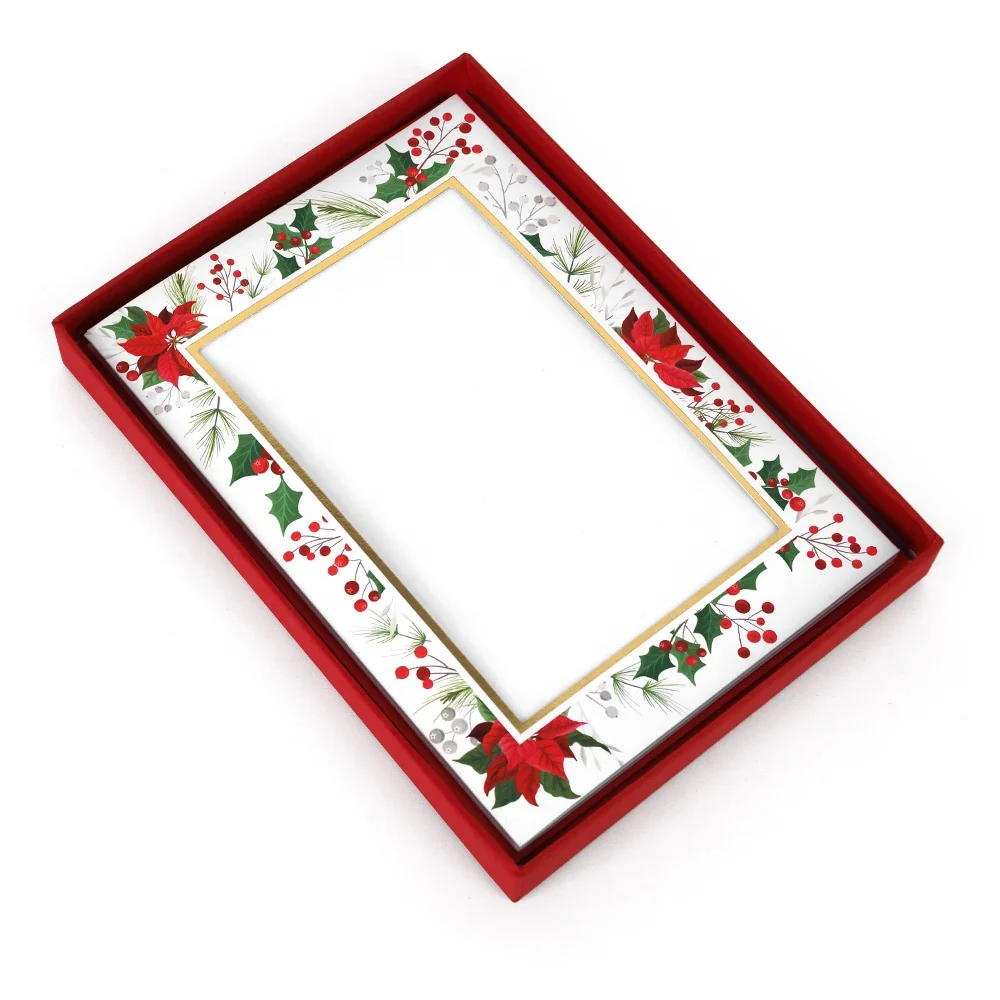 Custom Design Print Gold Foil Happy Holidays Fold Merry Christmas Greeting Cards with Window Photo Insert Set Manufacturer