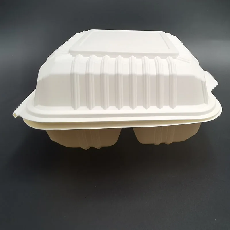 Wholesale White Natural Disposable Bagasse Clamshell Bagass  Paper Biodegradable clam shell packaging  For Food