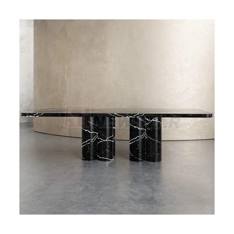Custom Nero Marquina Marble Dining Table Big Square Center Tea Salon Table Living Room Tables for Modern Luxury Home