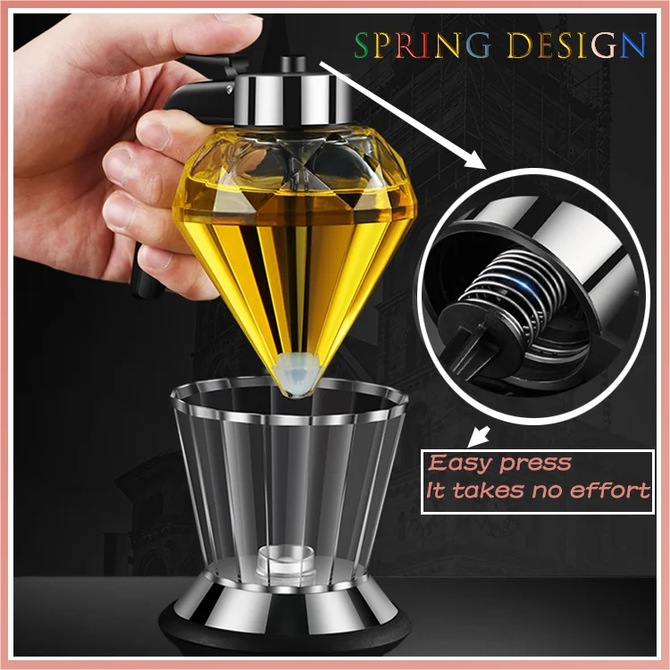 Multifunctional Hot Sale Diamond Shaped Glass Honey Oil Vinegar Dispenser With Handle