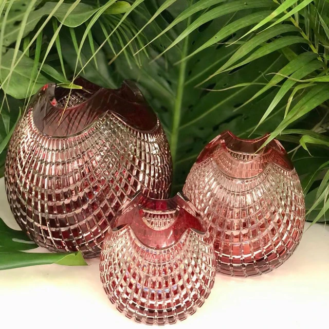 Own Factory 2022 Arabic Style High Quality Ball Shape Wedding Gift Party Tabletop Artwork Colored Crystal Glass Vase