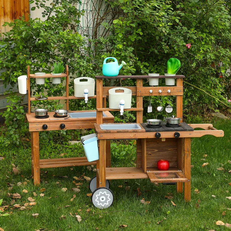 Outdoor kitchen toys interactive educational role play wooden simulation kitchenware wholesale