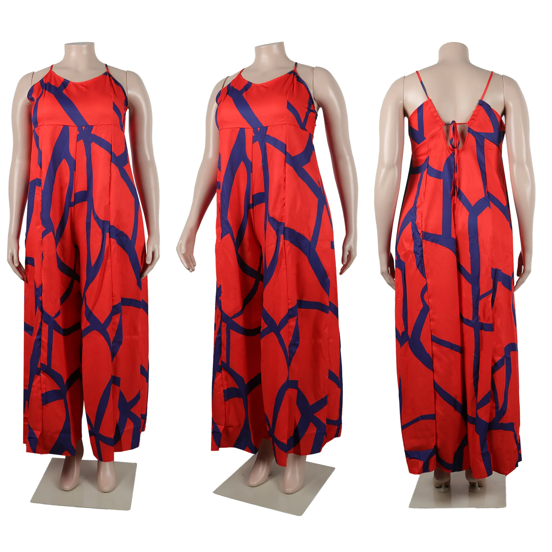 ZIYA A07L91 Printed Large Strap Hollow Waist Wide Leg Women Striped Jumpsuit