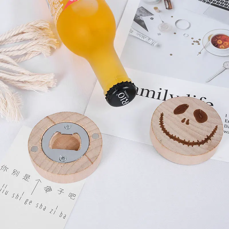 Custom Fridge Magnet Round Wooden Bottle Opener