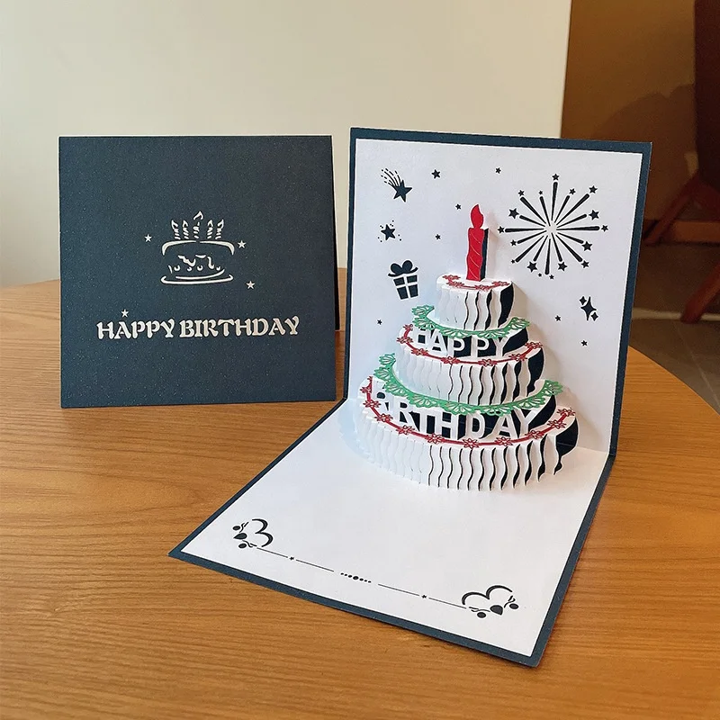 Wholesale Beautiful Blue Mom Kids 3D Paper Birthday Fold Music Greeting Card with Envolpe