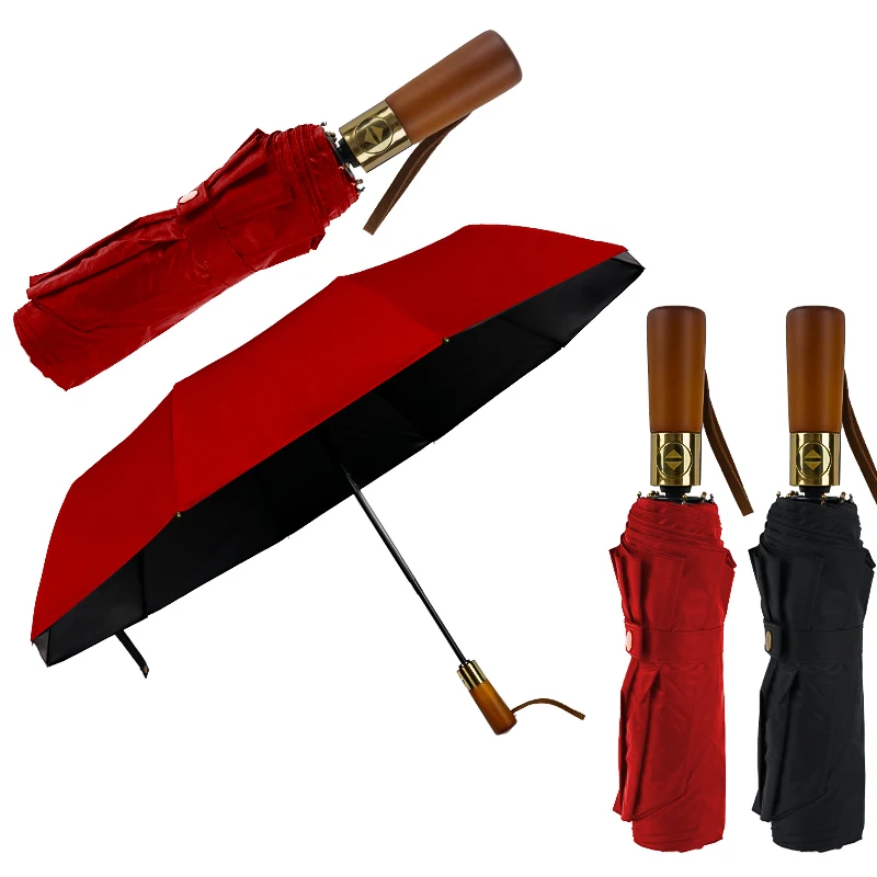 Custom Logo  Uv Sun Uv Umbrella Automatic Outdoor Wooden Handle Sun Umbrella With Logo Printing