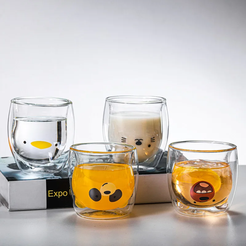Cute Bear Coffee Mug Double Glass Cup Ins Style Creative Cartoon Double Glass Bear Cup Household Coffee Juice Cup