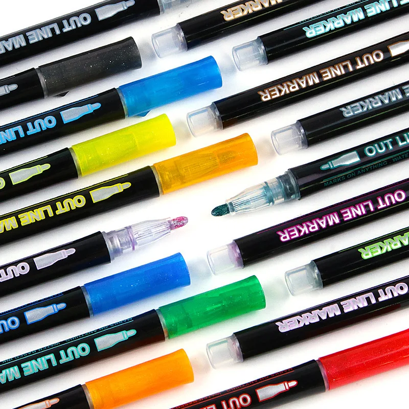 8/12/24 красочный двухлинейный контурный маркер DIY Doodle Painting Marker