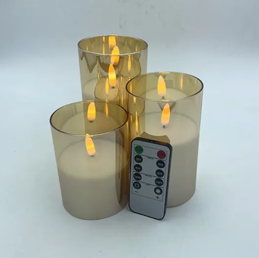 hot selling high quality flameless led candle grey gold glass pillar candles