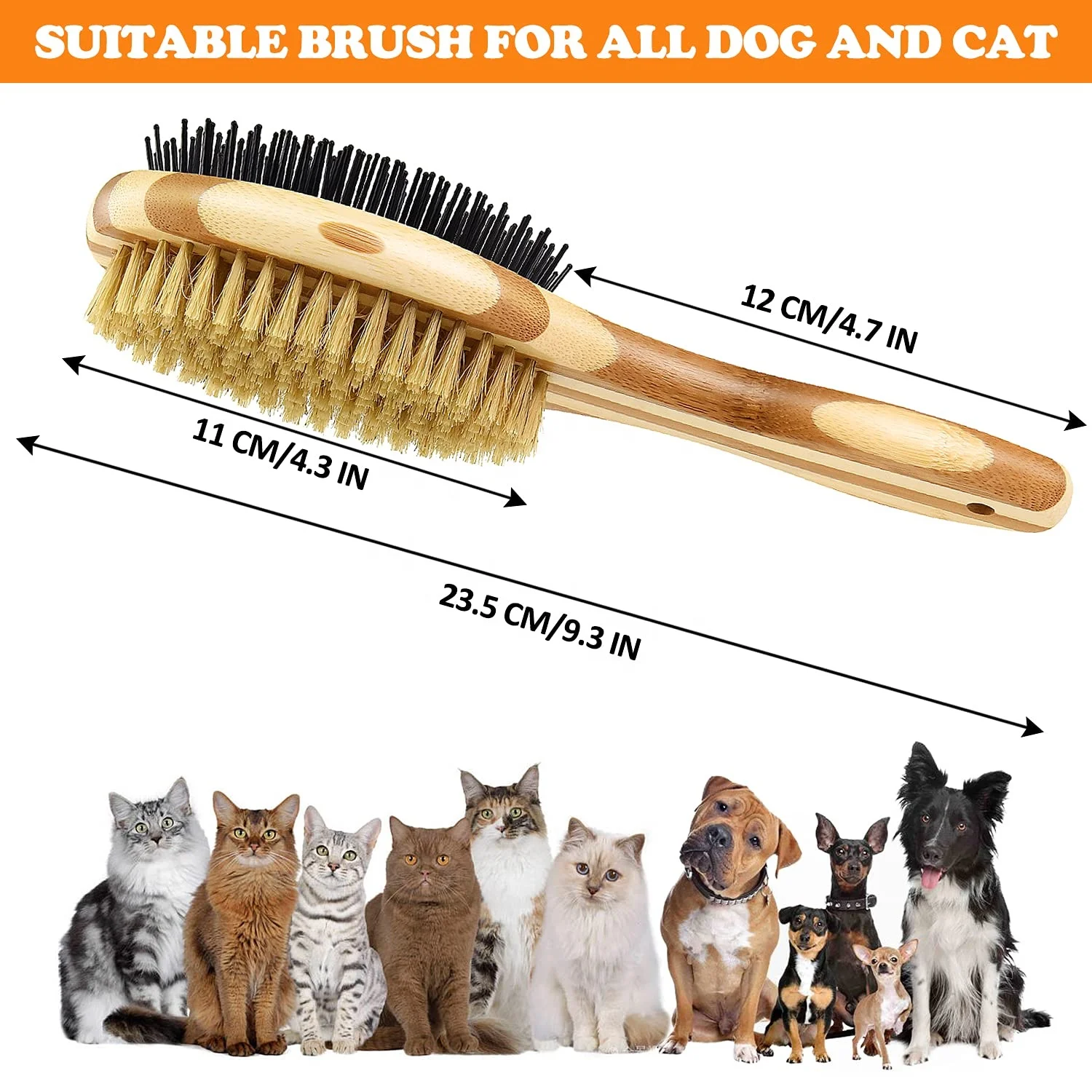 KingHon Bamboo Handle Two Sided Bamboo Wood Cat Dog Pet Massage Hair Grooming Brush Pet Cleaning