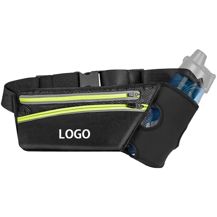 BSCI Factory Custom Light Reflective Water Resistant Fanny Pack Running Waist Belt Bag with Water Bottle Holder