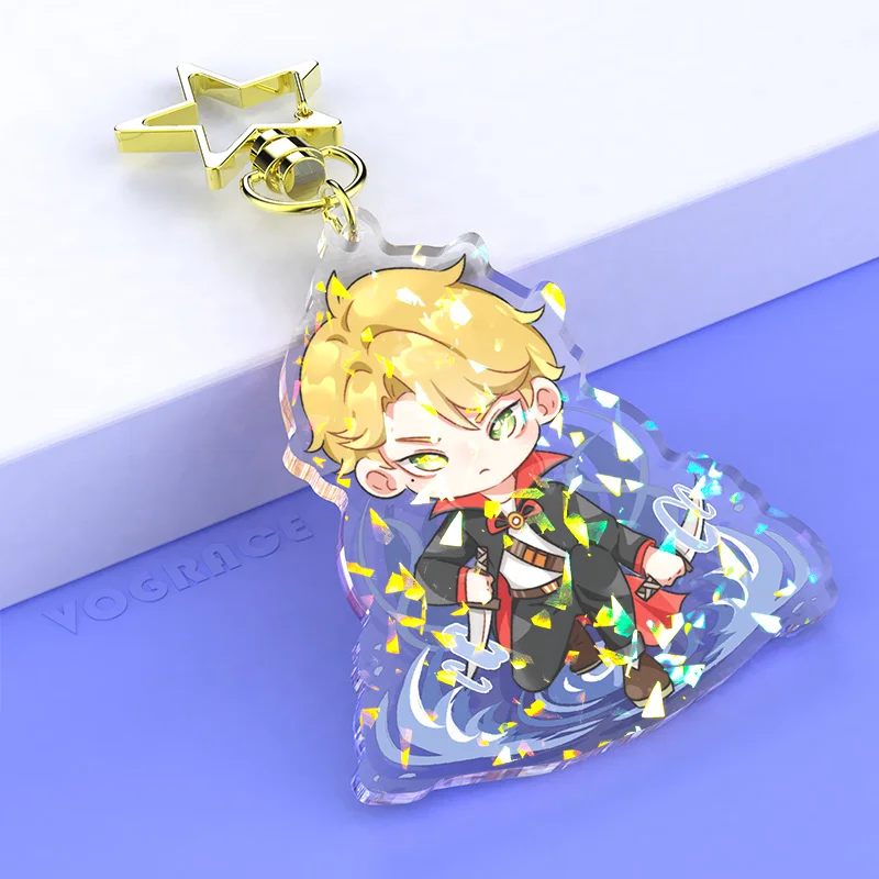 Vograce Oem Custom Holographic Keychain Anime Cartoon Glitter Epoxy Holographic Clear Key Chain Acrylic Keychain