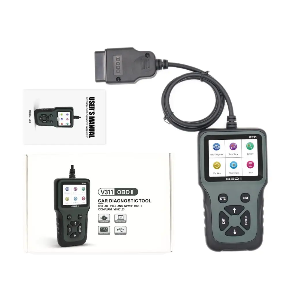 V311 Auto Scanner Code Reader Auto Diagnostic Tool Supports LED 2.8 Inch Color Screen OBDII Compliant Vehicles