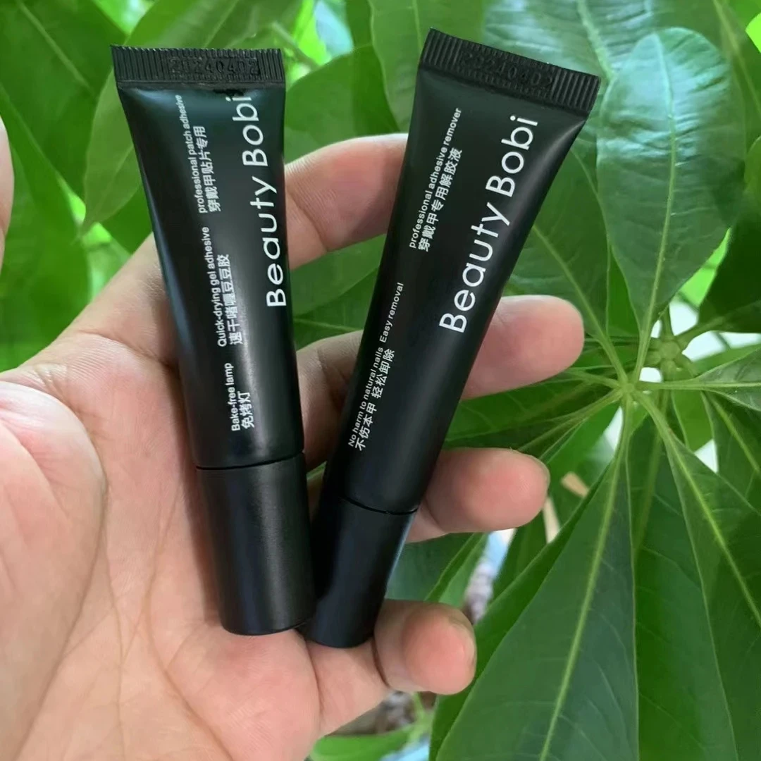 new arrival no UV lamp lightening nail tip gel glue set with remover press on nail solid glue tube acetone-free remover