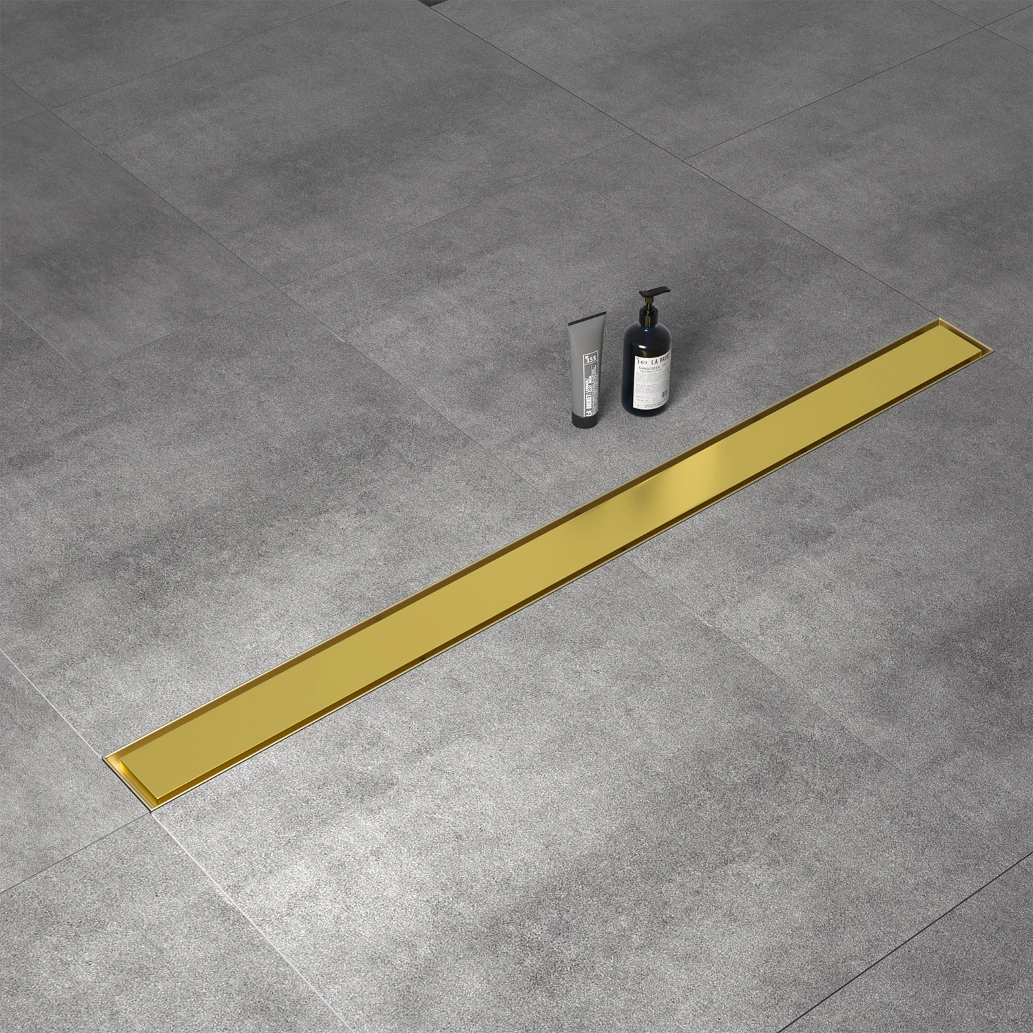 Reversible Cover Golden Linear Shower Drain Invisible Linear Floor Drain with Adjustable Leveling Feet