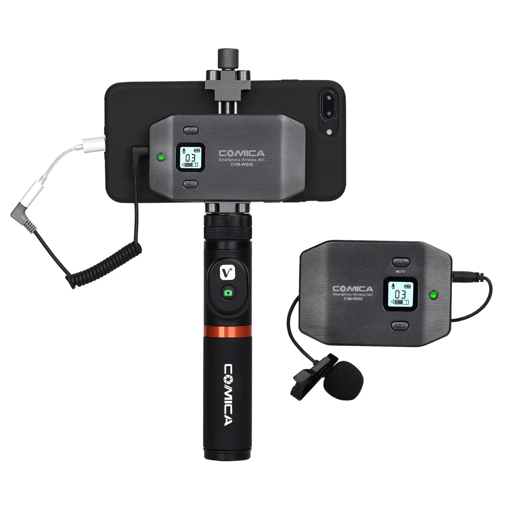 COMICA CVM-WS50(A) Mobile Professional Lavalier Wireless System 6-Channels smartphone clamp wireless microphone with Tripod