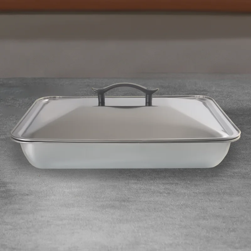 Custom Wholesale Multi Specification Cookware Food Serving Plates Kitchen Rectangular Stainless Steel Tray With Lid