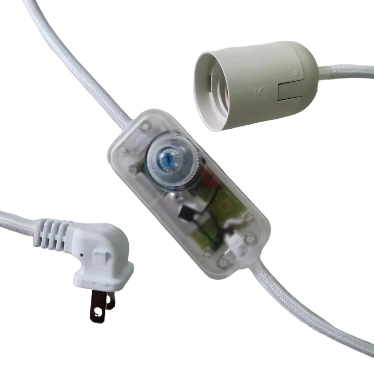 110-120v transparent color dimmer with white braided cable 90 angle US plug and E26 lamp holder