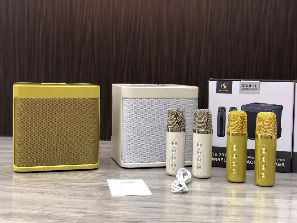 Оптовая продажа сабвуфер динамик с двойными микрофонами для домашней вечеринки портативный беспроводной караоке-динамик YS203