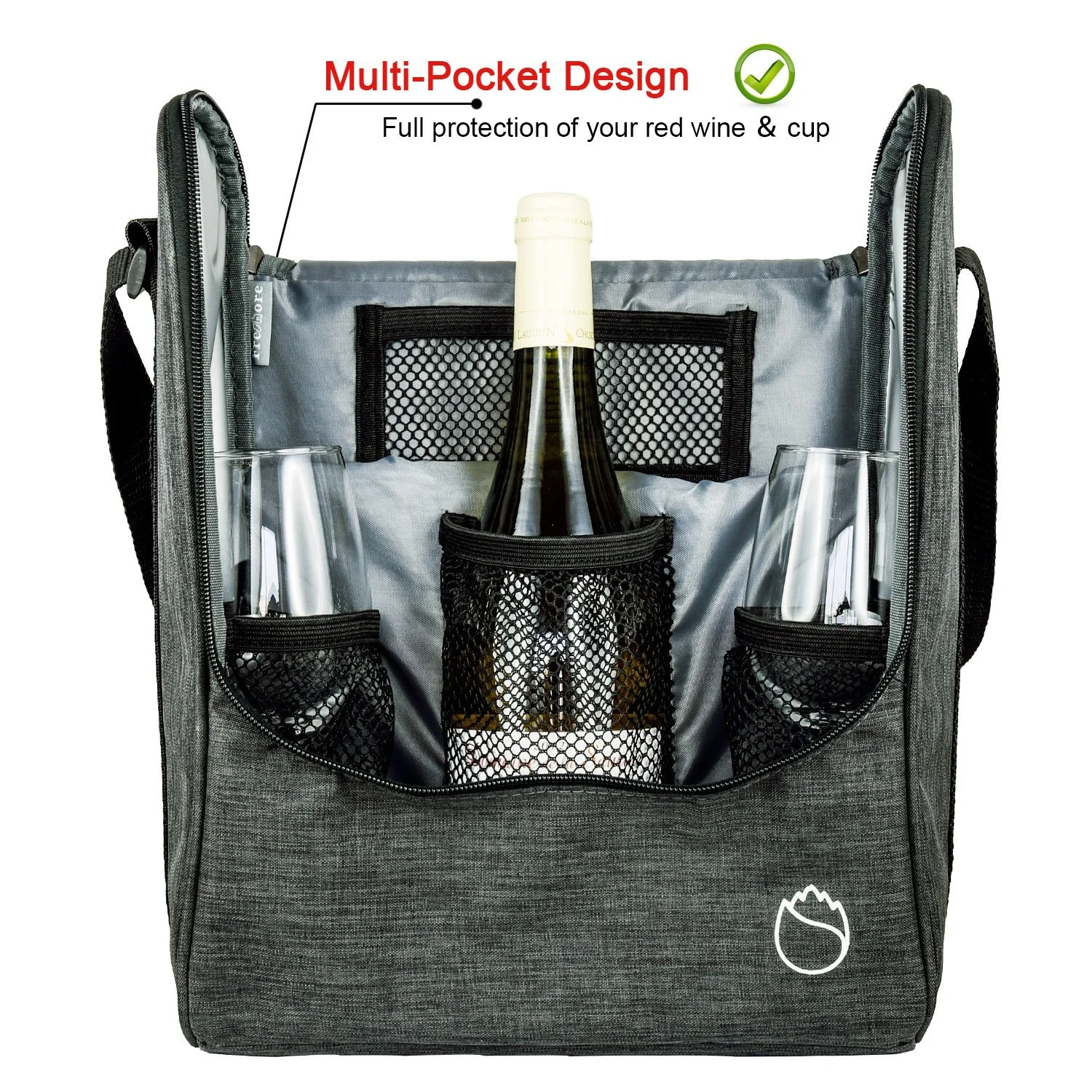 Portable Wine Cooler Bag Insulated Wine Carrier Tote Bag Easy to Store 3 Bottles Red Wine Or One Bottle and two glasses