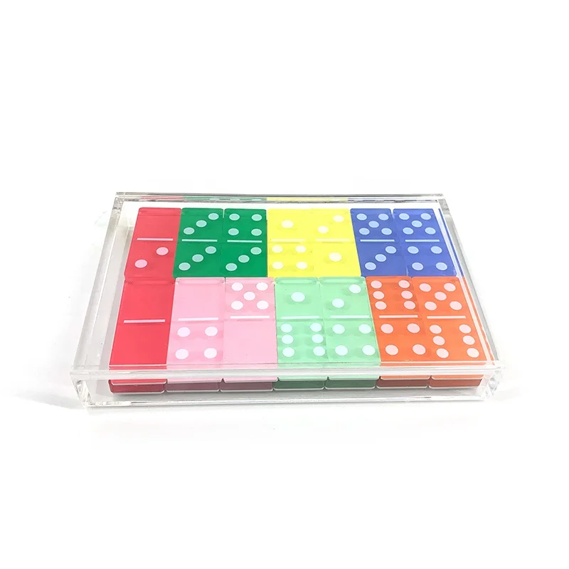 Factory custom double six domino game acrylic dominoes 28 Pcs colorful acrylic domino game set