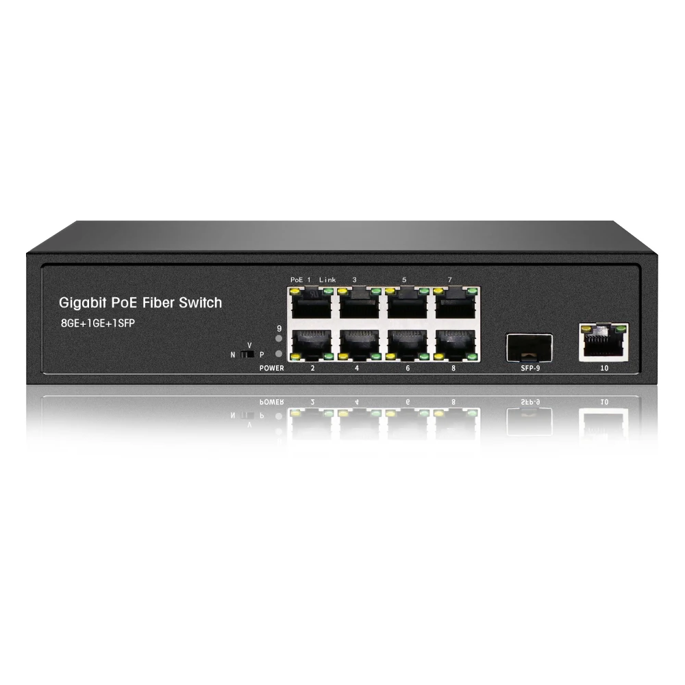 Gigabit network for CCTV Camera 8 PoE+ port 1 x RJ45 plus SFP uplink unmanaged 120W 150W Ethernet PoE switch