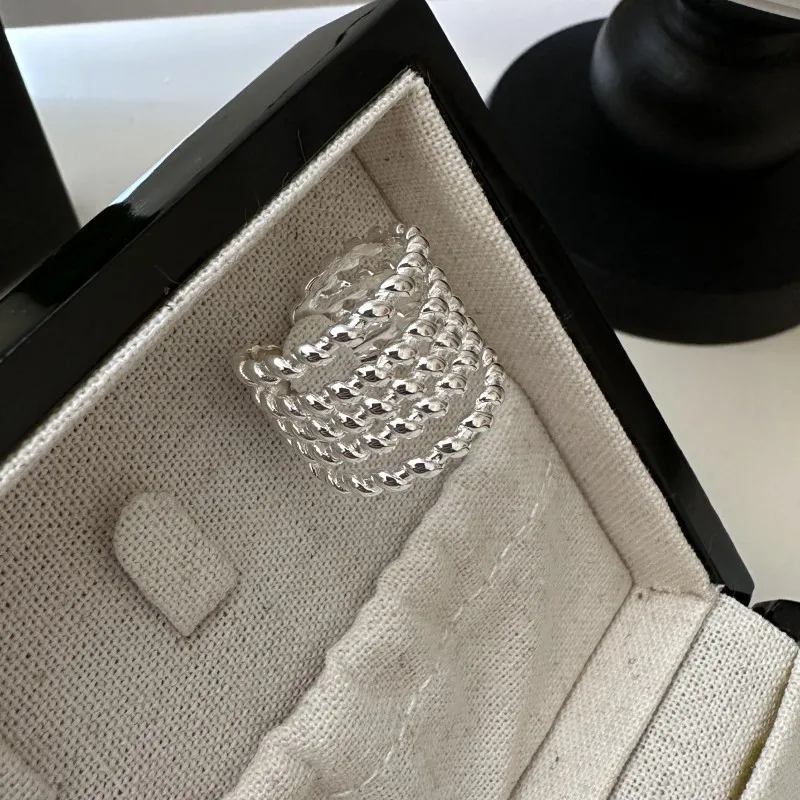 Vintage 925 Sterling Silver Luxury Multi-layer Twist Bands Finger Rings For Women Fashion Jewelry