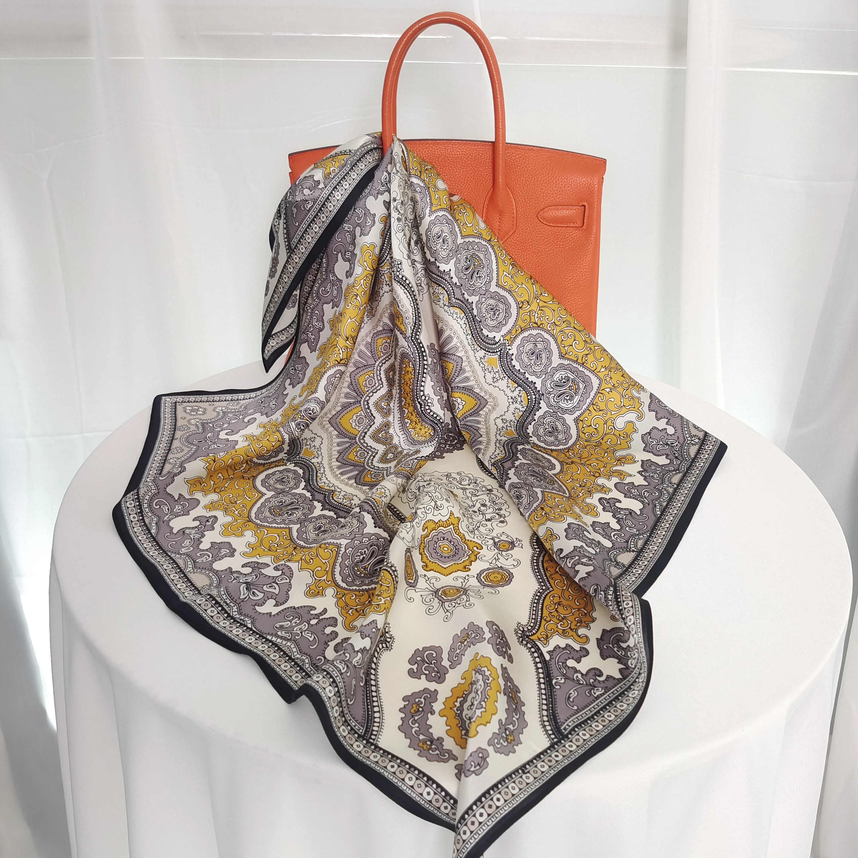 Docsun factory wholesale square custom printing designer scarves hijab foulard soie bandana scarf custom logo scarves