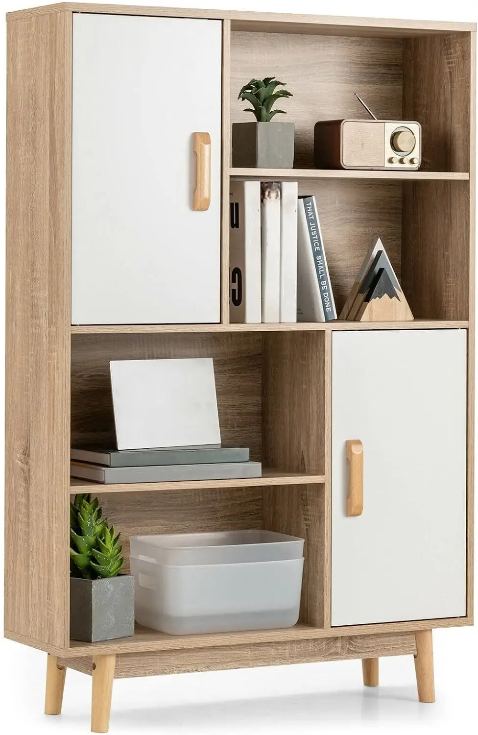 Custom multiple storage wood cupboard natural storage cabinet sideboard design shelves MDF standing bookcase bookshelf