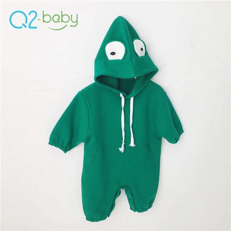 Q2-baby Wholesale Christmas Green Frog Cotton Zipper Baby Boy Jumpsuit Rompers
