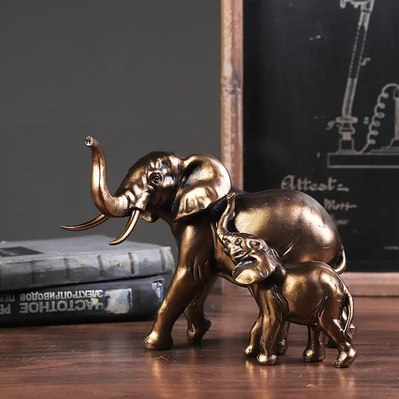 American Luxury Retro Mother And Child Elephant Ornaments Wine Cabinet Furnishings Epoxy Resin Crafts Elephant Statues