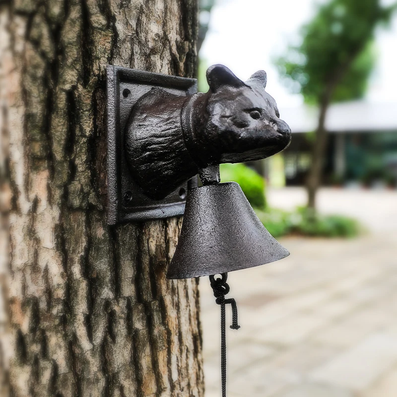 Vintage American Country Cast Iron Cat Head Doorbell | Bell Pendant for Home and Balcony Decor