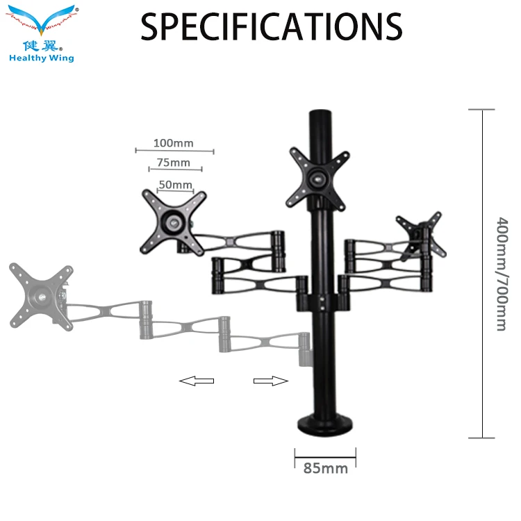 Triple Monitor Mount Desk Stand  Height Adjustable Arms for Three 14'-29' VESA Screens