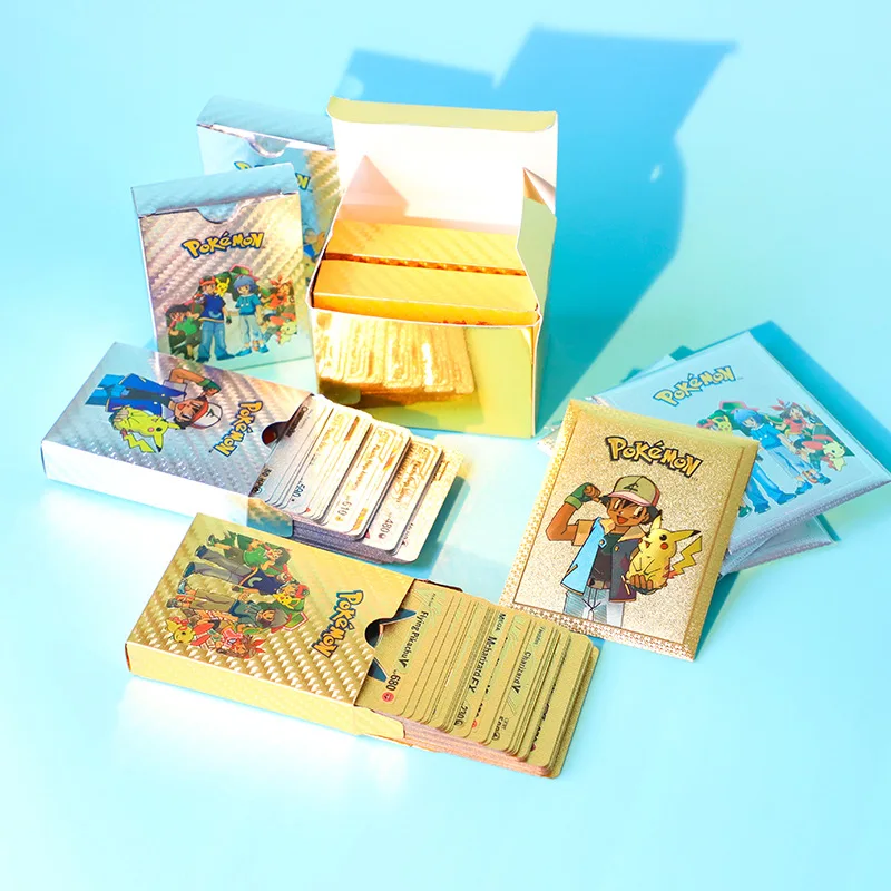 Foil Poke Mon Card Poke Mon Booster Box Durable Custom Playing Cards Front Gold a Mazon Best Sale 55 Pcs/box Pvc Plastic Normal