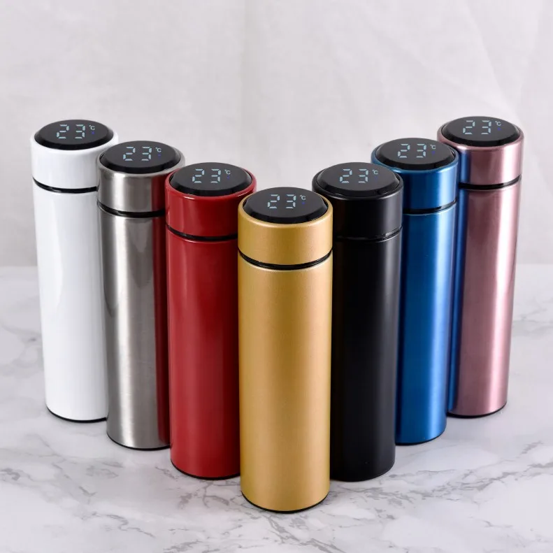 304 double-layer straight cup intelligent temperature measurement insulation cup Glass Mugs with Lid Straw for Water Wine