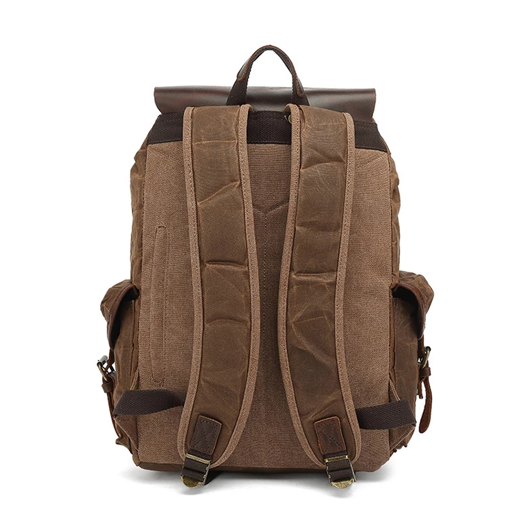 Genuine Leather Canvas Waxed Backpack Large School Bag Travel Rucksack Laptop Bag