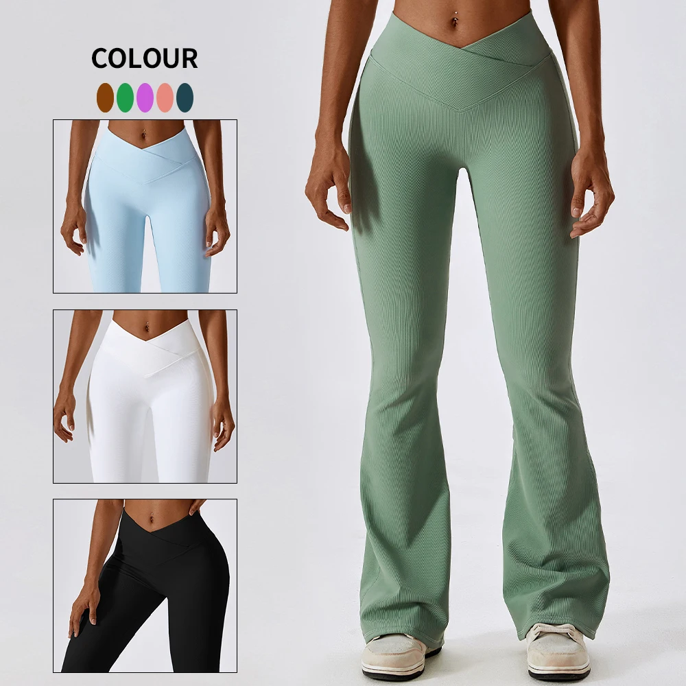 Custom Workout Gym Fitness Sets Flared Yoga Leggings Women Gym Wear V Waisted Shape Butt Lifting Wide Leg Yoga Pant