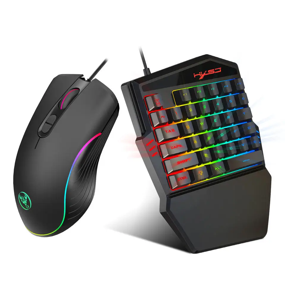 Водонепроницаемая игровая клавиатура HXSJ V100 с 35 клавишами и мультимедийной кнопкой разноцветная RGB подсветка проводная мышь