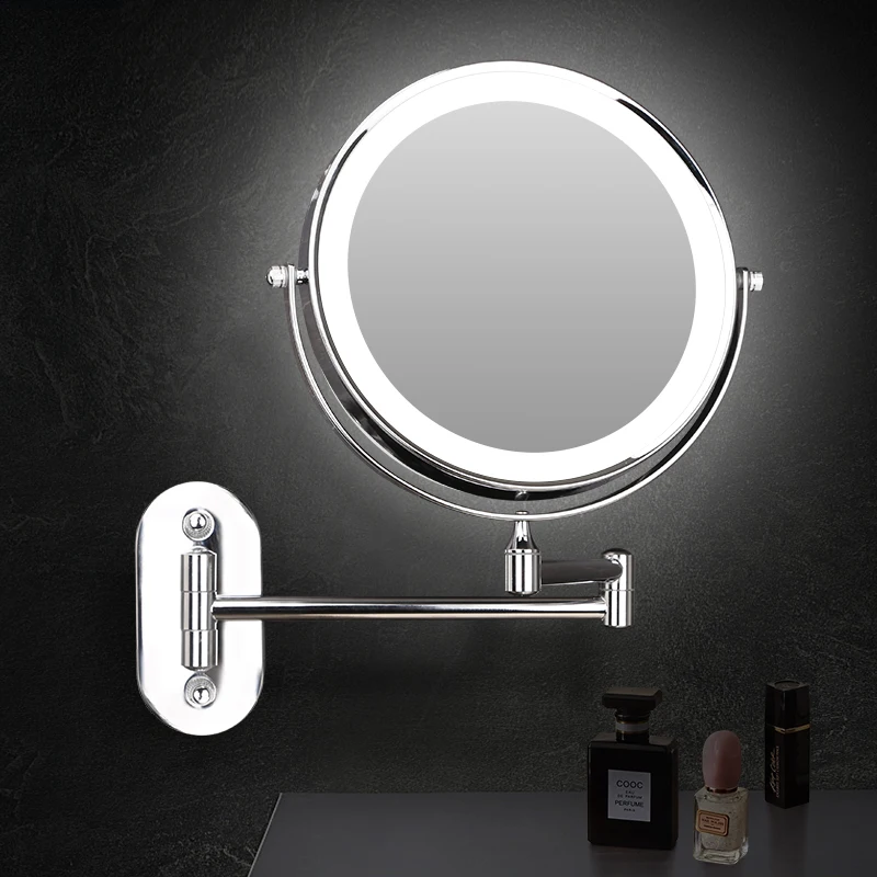 8 inch Hotel Double Sided touch switch bathroom led lighted face mirror Wall mount 3X 5X magnifying vanity Makeup mirror