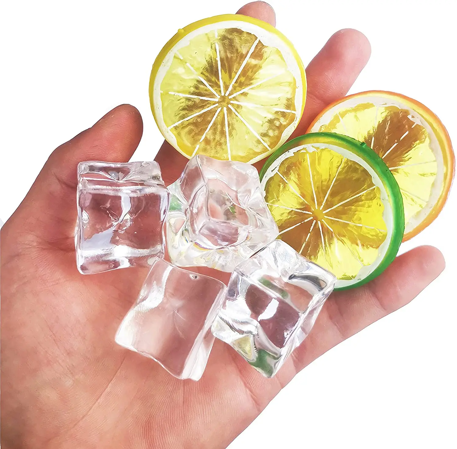 Plastic Artificial Crystal Clear Ice Acrylic Cubes Transparent Square Barware Display