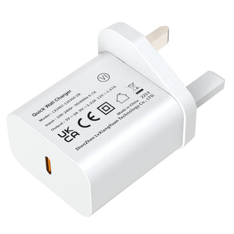 UK plug UKCA pd 20w pd3.0 usb-c type-c usb type c fast charging wall power charger adapter portable phone charger for iphone