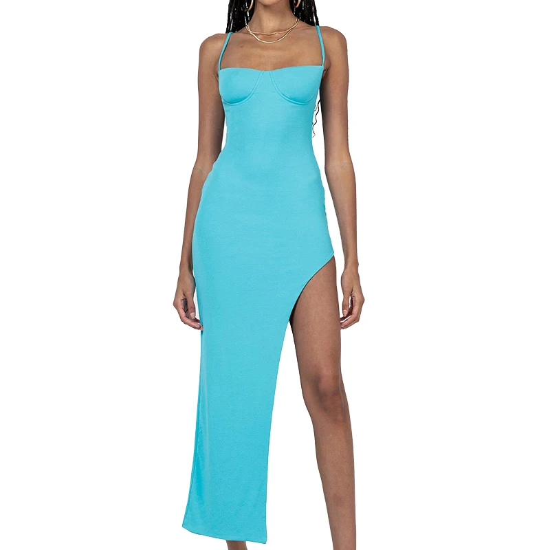 OEM Couture Summer Blue Latest Bodycon Dress Designs Ladies Custom Womens Clubwear Club Dresses