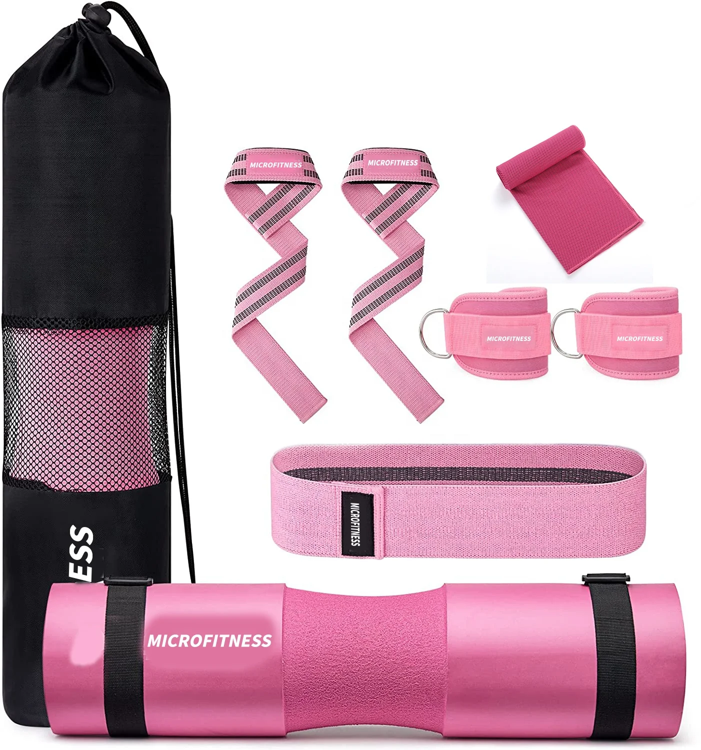 8Pcs wrist straps weight lifting Straps Barbell Pad Set with ankle Straps for Squat, Hip Thrusts, Lunges, Leg day.