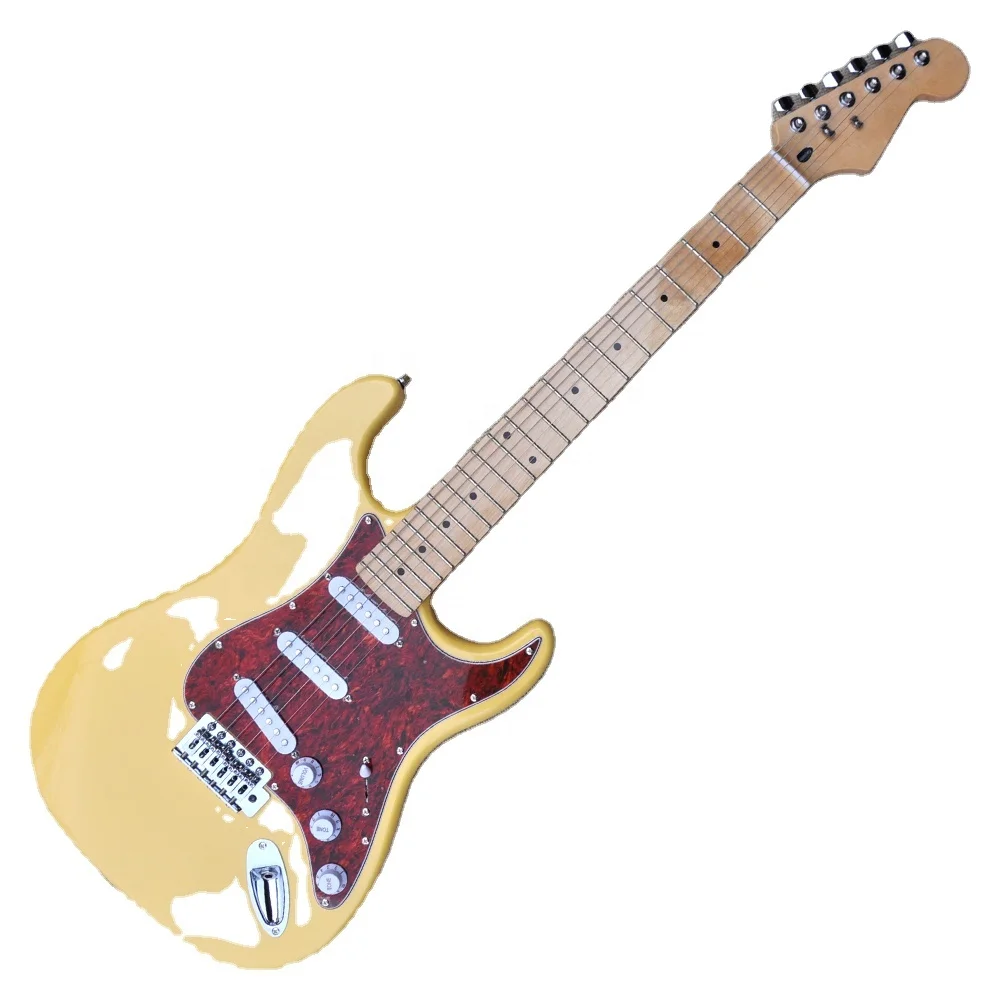 Flyoung Hot Selling Stringed Instruments Cheap Chinese Guitar Yellow Electric Guitar