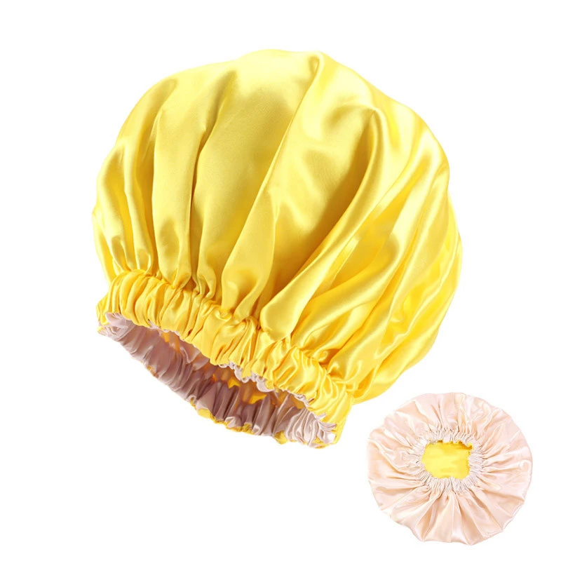 HaoKey Large Reversible Double Layer Silk Satin Shower Cap Sleep Hat Hair Care Elastic Bonnet